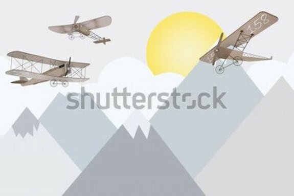 Sprookjesachtige dubbeldekkers vliegen over de bergen