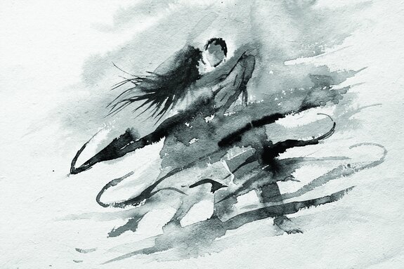 Een wazig schilderij van een dansend paar