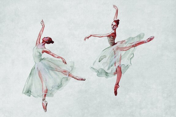 Delicate ballerina&#39;s in beweging op ruw beton