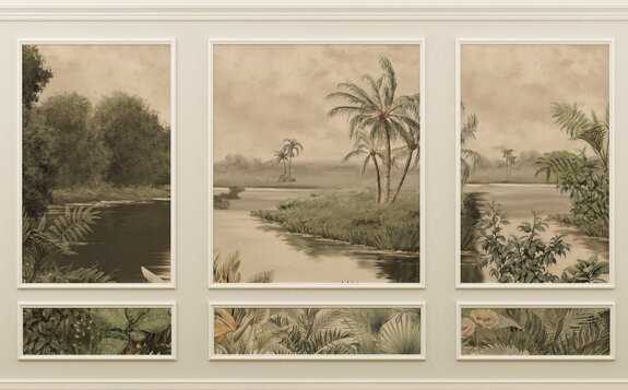 Tropische rivier met stucwerkpalmen