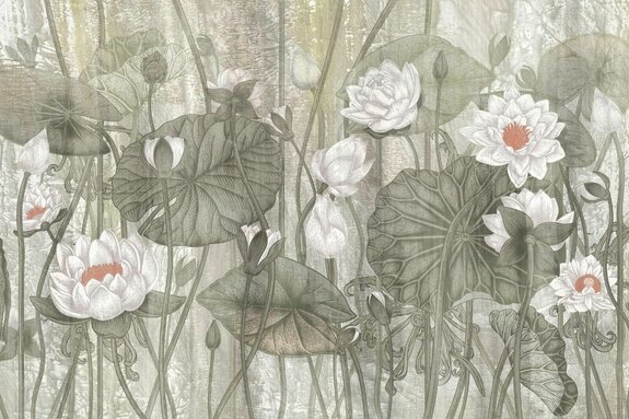 Witte leliebloemen tussen groene bladeren