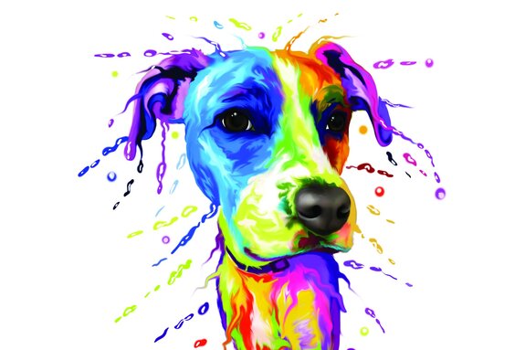 Kleurrijk aquarelportret van een hond