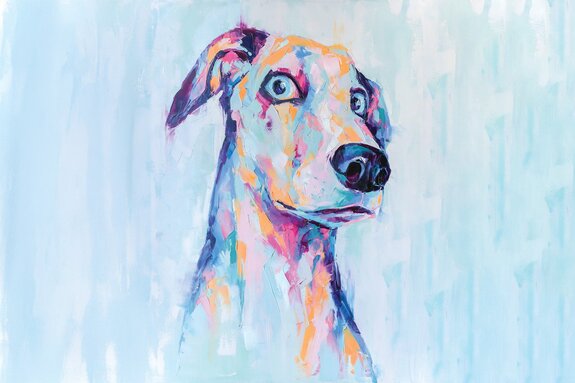 Een schilderachtig portret van een hond in een expressieve versie