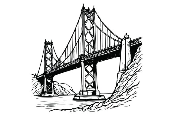 Zwart-wittekening van de san francisco-oakland bay bridge