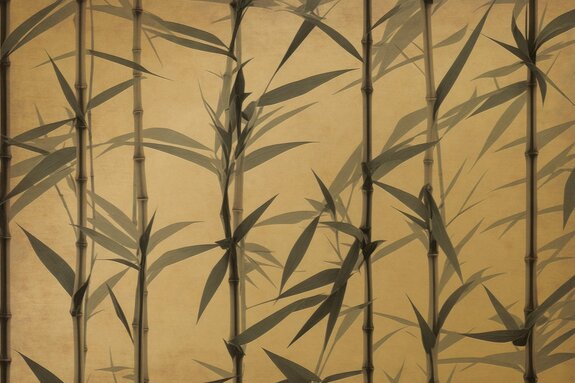 Jonge bamboescheuten op een oude gele achtergrond