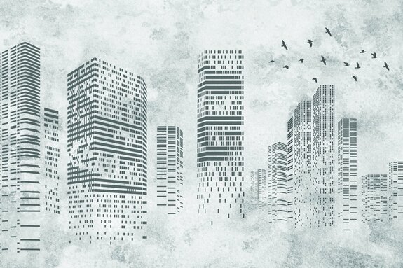 Schets van wolkenkrabbers in new york op een betonnen achtergrond