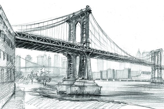 Potloodschets van de manhattan bridge in new york city