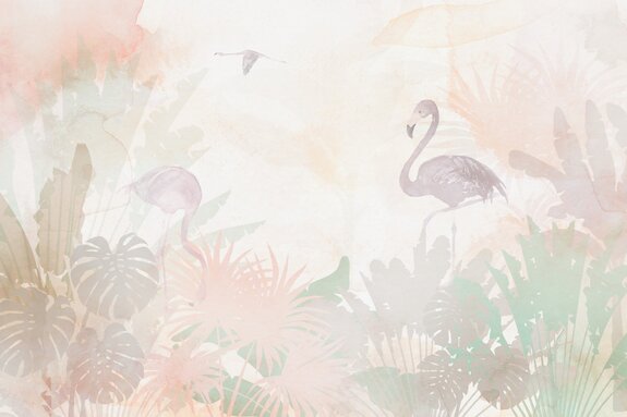 Aquarel flamingo&#39;s tussen delicate bladeren