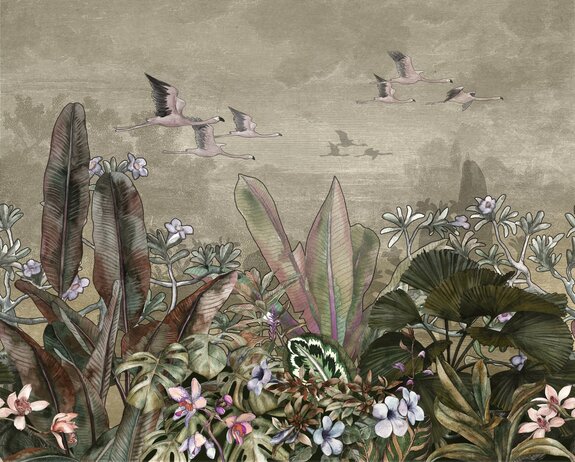 Tropische planten en exotische vogels in aquarelstijl