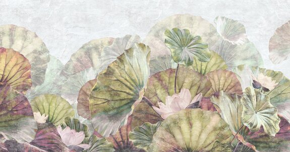 Botanisch patroon met waterlelies en groene bladeren