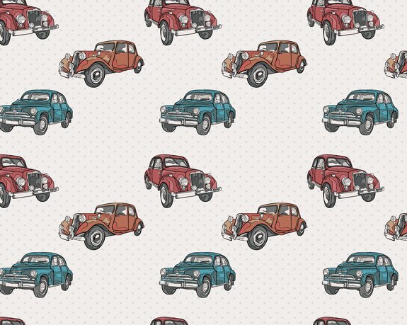 Retro-auto&#39;s op een minimalistische stippenachtergrond