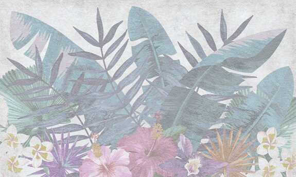 Bloemen en bladeren in delicate kleuren op een gestructureerde achtergrond