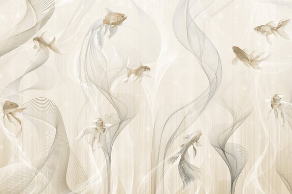 Vis op een beige achtergrond met abstracte lijnen, modern patroon