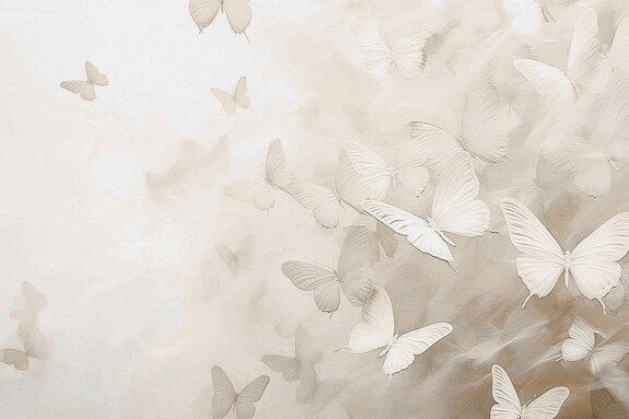 Monochromatic pattern with butterflies in shades of white and beige minimalist abstraction