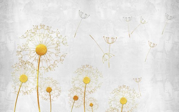 Dandelion flowers on a concrete textured background, abstract minimalist pattern