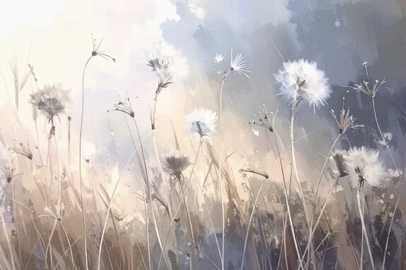 Plants and grasses in painting style with a blurred natural background