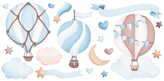 Ballonnen tussen wolken en sterren aan de hemel