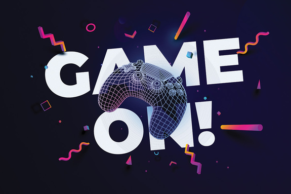 Gamecontroller en de tekst game on