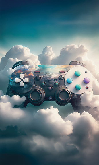 Gamecontroller die tussen de wolken zweeft