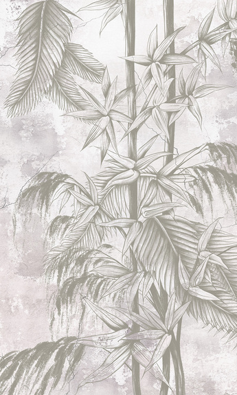 Bamboebladeren en -stengels op een betonnen achtergrond