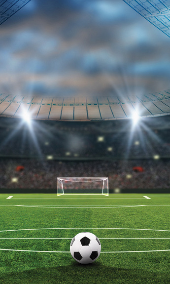 Bal op het gras van een voetbalstadion