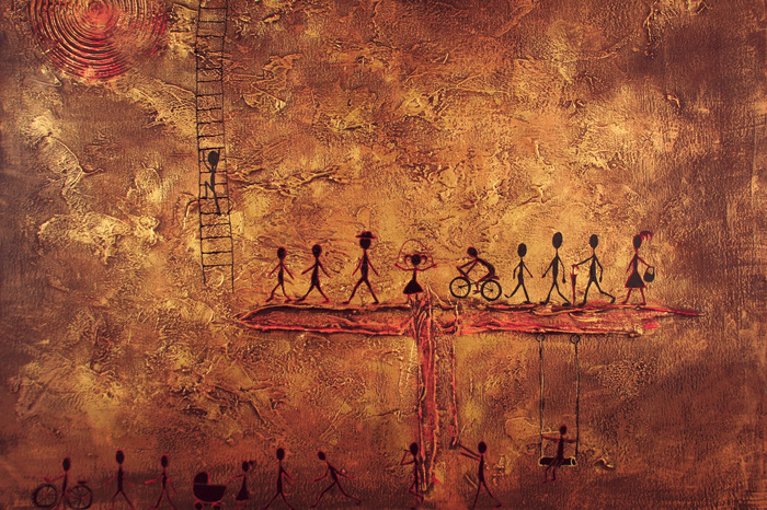 Abstracte figuren in een textuurcompositie