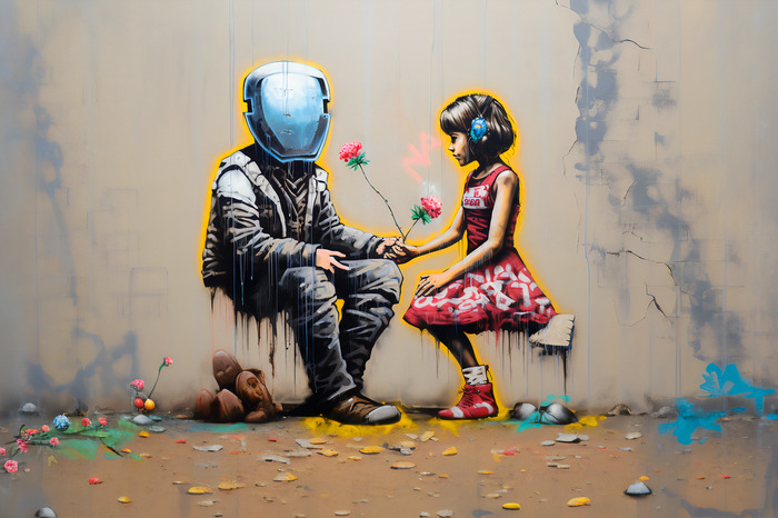 Een futuristische ontmoeting in de stijl van banksy