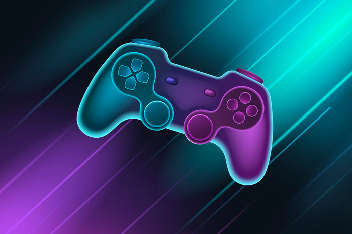 Gamingcontroller tegen een futuristische achtergrond