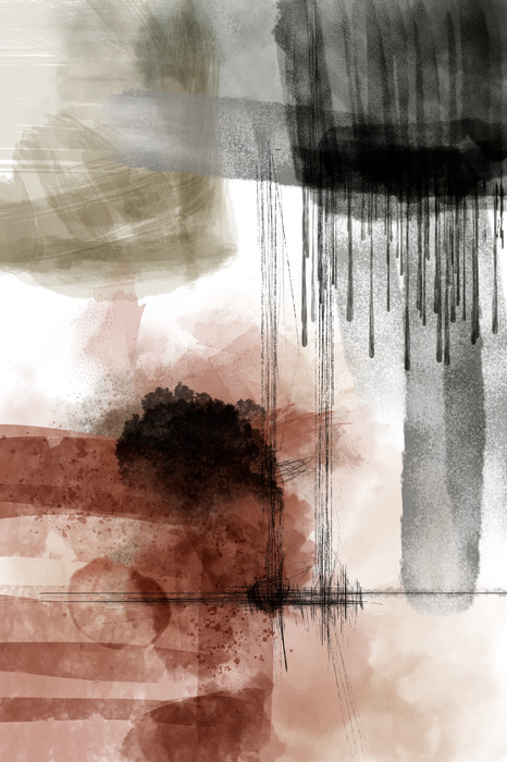 Een moderne compositie met verfspatten in aardse kleuren