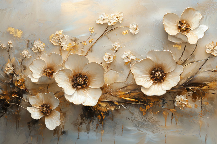 Decoratieve 3d-bloemen met gouden details