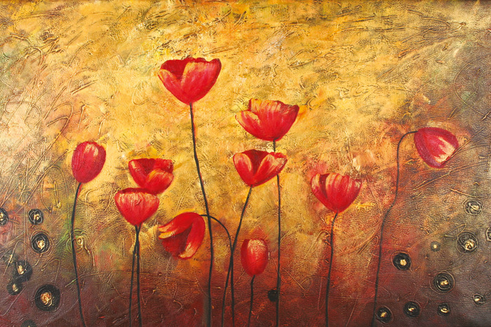 Abstracte rode tulpen op een gouden achtergrond