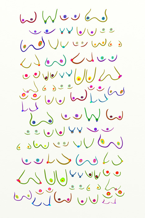 Kleurrijke abstracte tekeningen van vrouwelijke borsten