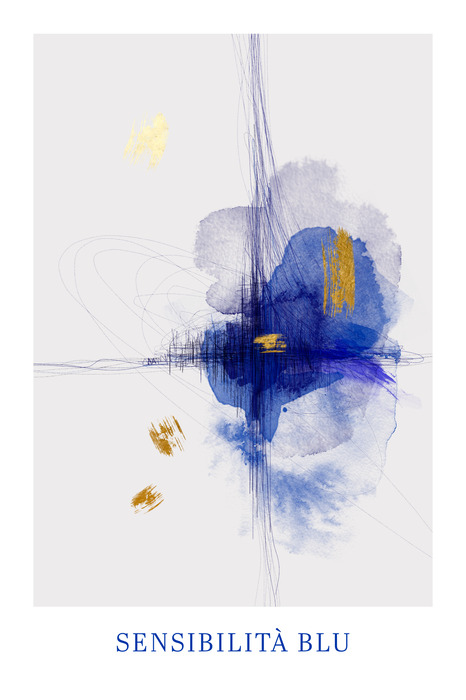 Blauwe abstracte vlek met gouden accenten