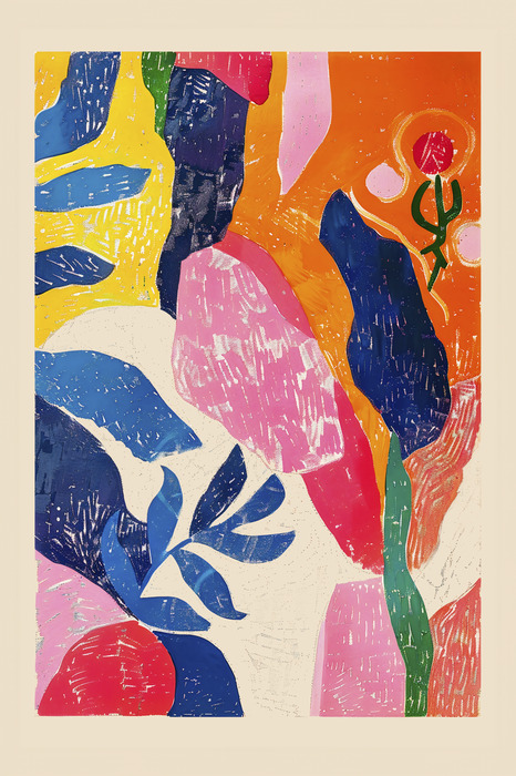 Een kleurrijke compositie geïnspireerd op het werk van matisse