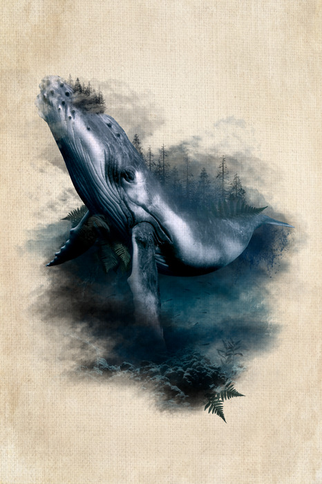 Artistiek aquarelportret van een walvis