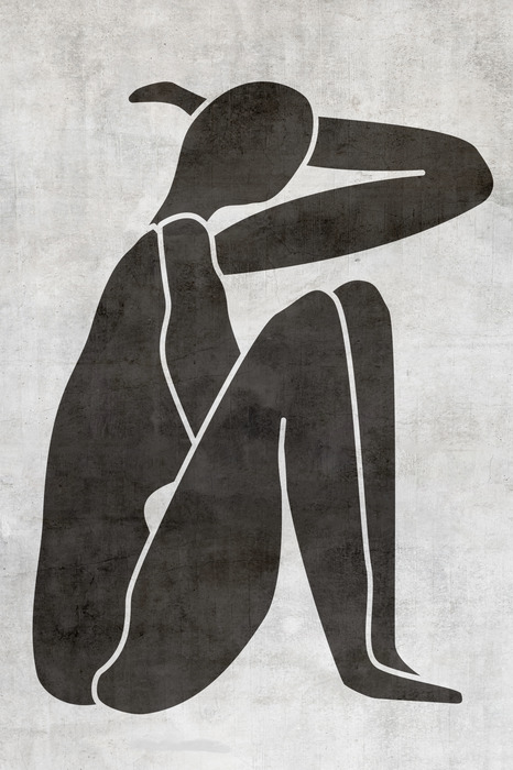 Geometrische figuur van een vrouw op een grijze achtergrond