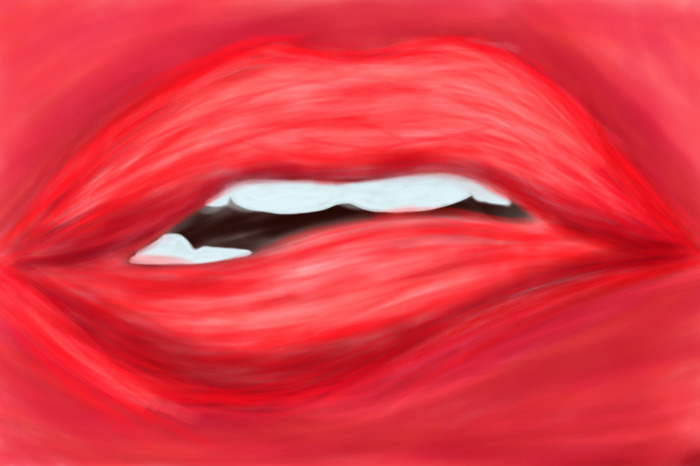 Geschilderde rode lippen in een expressieve vorm