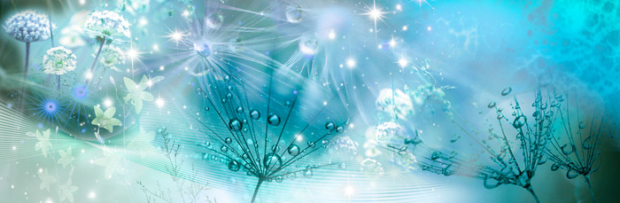 Paardenbloemen en bloemen in tinten turquoise en blauw