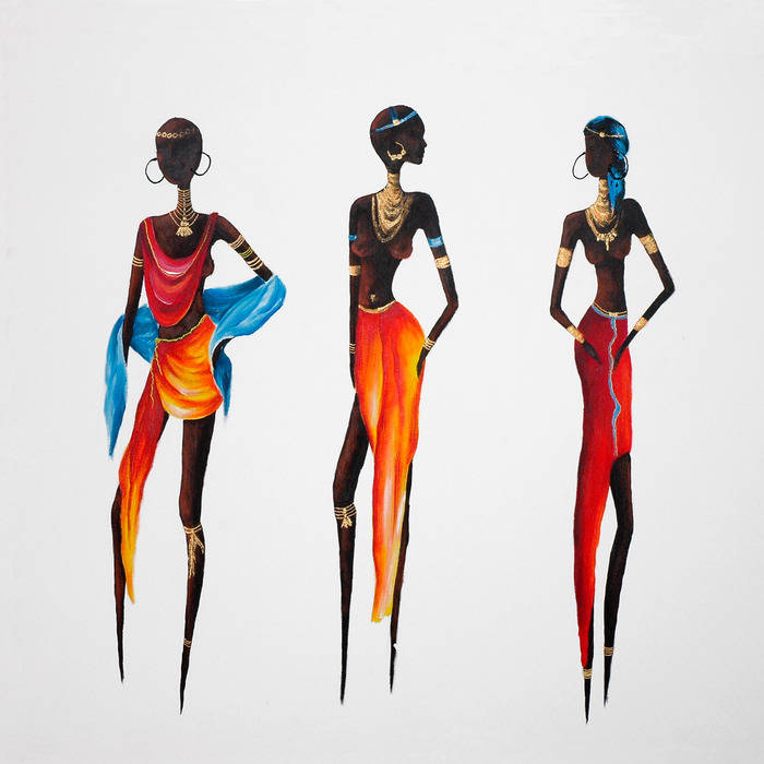 Kleurrijke figuren van vrouwen in afrikaanse kostuums