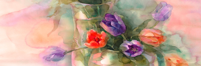 Een delicaat boeket tulpen geschilderd in waterverf