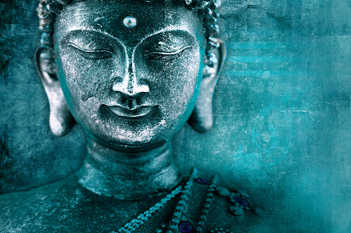 Turquoise boeddha-profiel met een aparte textuur