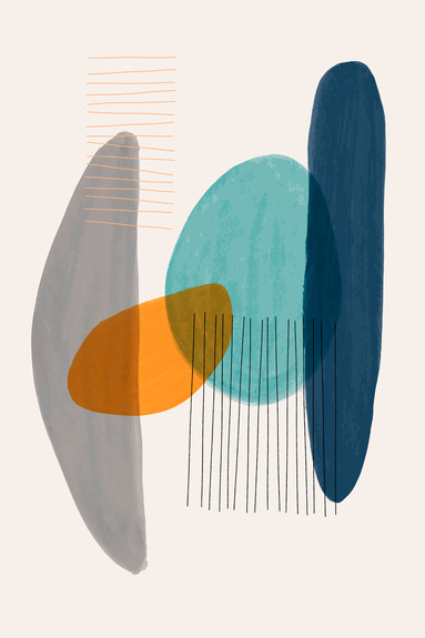 Afgeronde vormen en dunne lijnen in een geometrische compositie