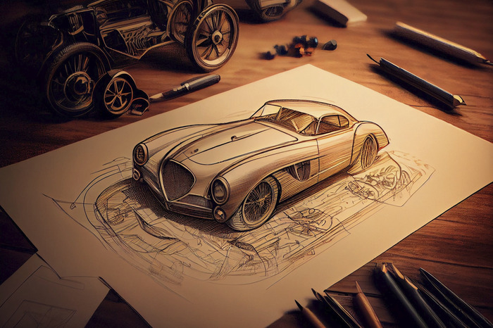 Retro auto-ontwerp op papier