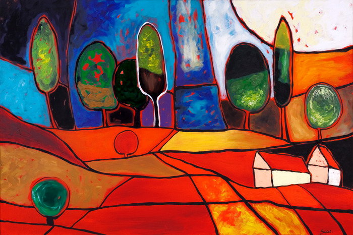 Abstracte rode en gele velden