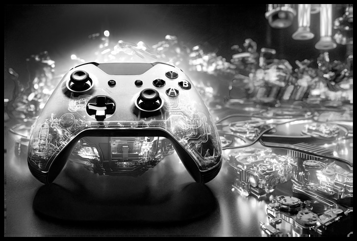 Een zwart-wit pad in een heldere technologische omgeving