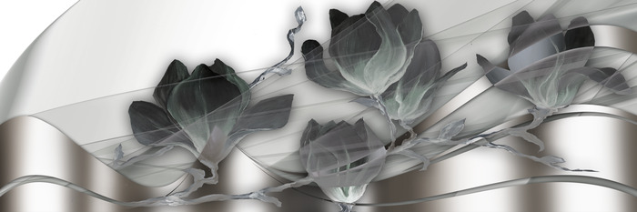 Magnolia&#39;s op een zilveren achtergrond in een abstracte compositie