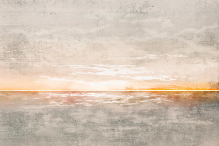 Zonsondergang boven de zee in een abstracte stijl