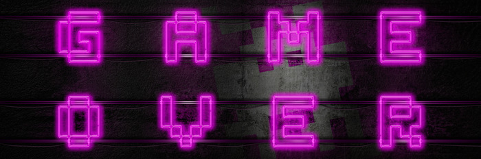 Neon game over-letters op een donkere achtergrond