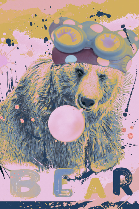 Abstracte teddybeer met opschrift in omgekeerde kleuren