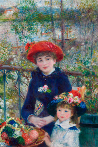 Kinderen op het zomerterras met uitzicht op het water